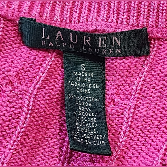 Lauren Ralph Lauren Pink Cable Knit Buckle Detail Sweater Size Small - Picture 6 of 11